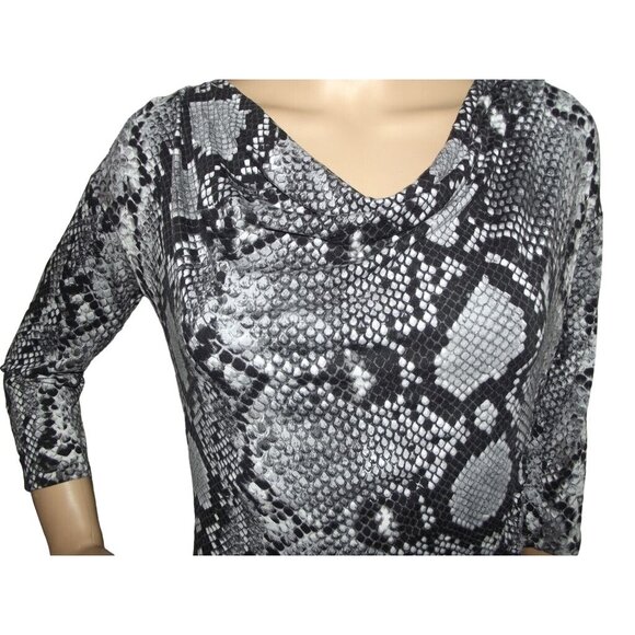 Michael Kors Shirt Sz Small gray black snakeskin stretch asymmetrical hem ruched - Picture 5 of 11